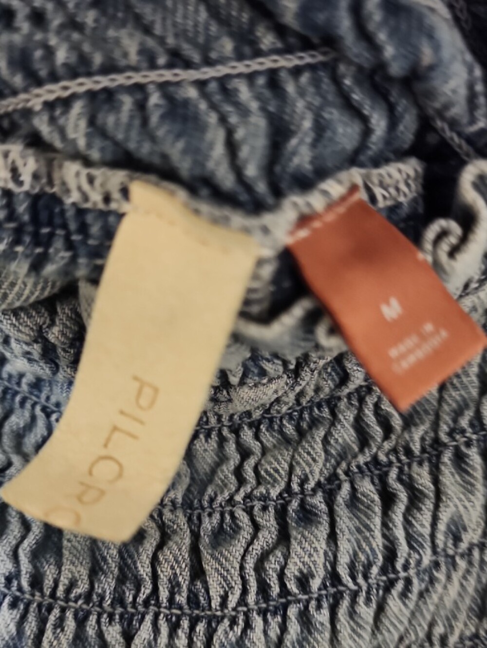 Pilcro Light Blue Smocked Denim Shorts Romper - Picture 2 of 3